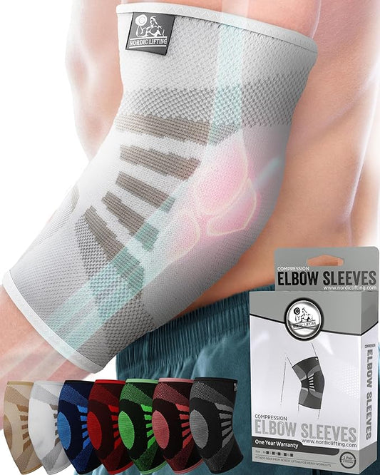 Nordic Lifting Elbow Compression Sleeves (1 Pair) for Men & Women - Support for Pain Relief, Tendonitis, Golfer’s & Tennis Elbow - Weightlifting Brace for Workout, Arm & Joint Recovery
