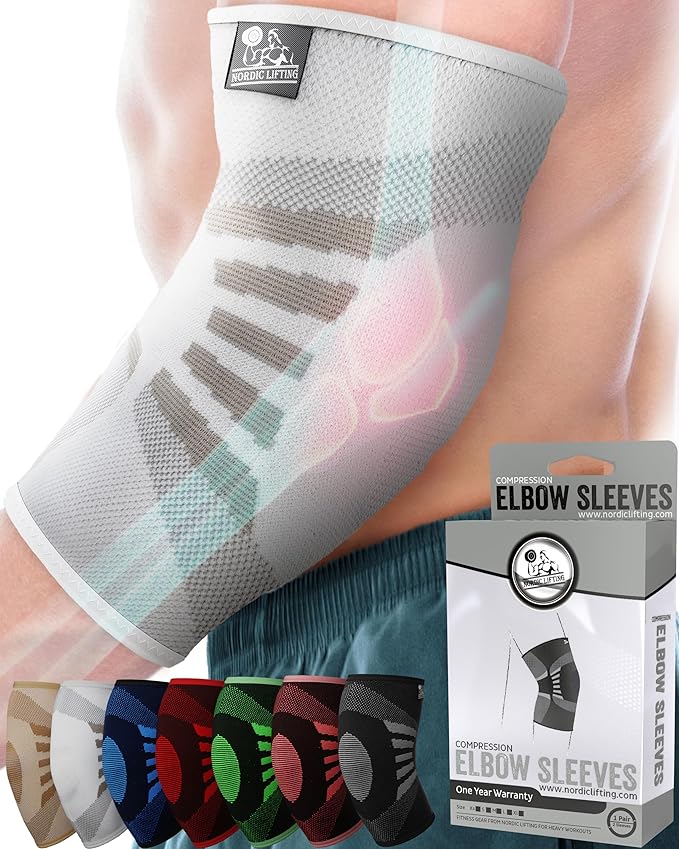 Nordic Lifting Elbow Compression Sleeves (1 Pair) for Men & Women - Support for Pain Relief, Tendonitis, Golfer’s & Tennis Elbow - Weightlifting Brace for Workout, Arm & Joint Recovery