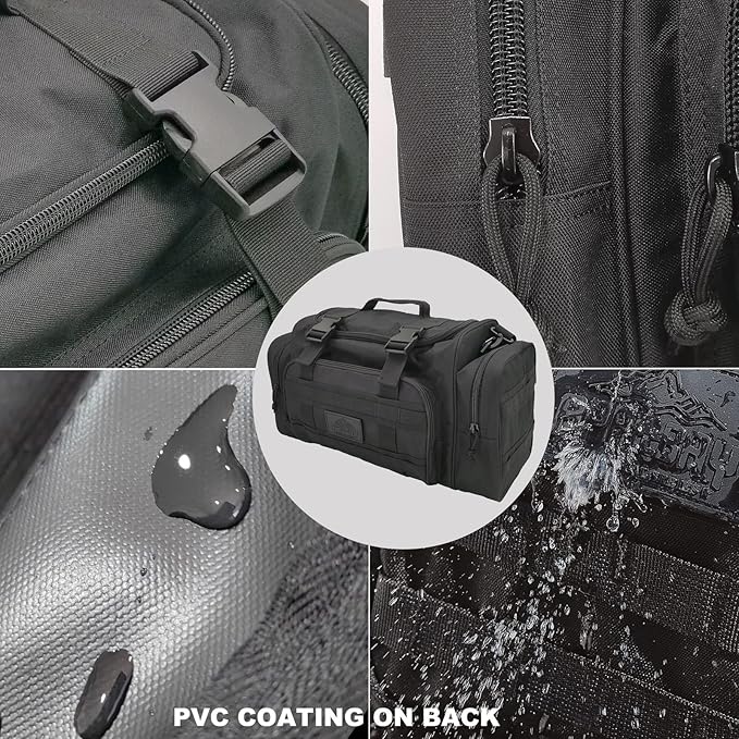 Duffel Bag – Heavy Duty Tactical Gym Bag for Men, Splashwater-Proof Weekender Travel Bag for Basketball, Football, Soccer, Hiking, and Hunting (Black)