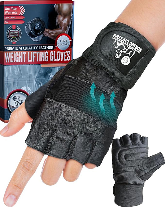 Nordic Lifting Weight Lifting Gloves with 12" Wrist Wraps – Workout Gloves with Wrist Support for Men & Women, Cross Training, Powerlifting, Gym & Fitness Protection, Durable Grip & Comfort Fit