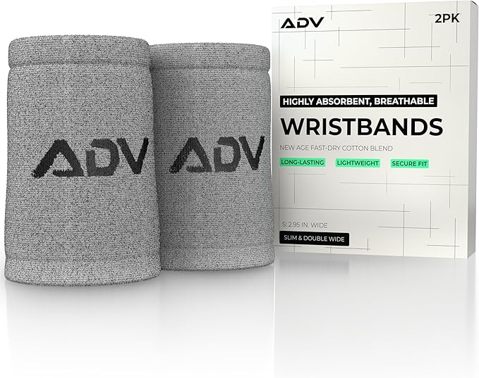 ADV Tennis Wristbands with New Age Polyester Cotton Blend - Ultra Absorbent Wrist Sweatbands - Doublewide & Slim Wrist Bands for Sweat - 4 Pack or 2 Pack