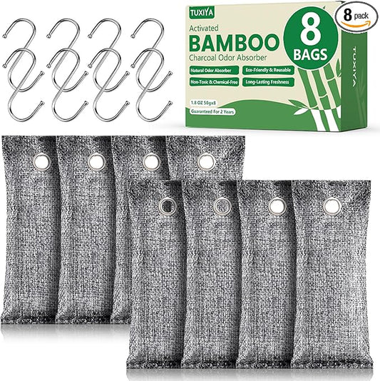 8Pack Activated Charcoal Odor Absorber, Odor Eliminator for Strong 0dor,Shoe Deodorizer,Bamboo Charcoal Air Purifying For in Car,Closet,Shoe, Basement(50g/1.77oz Each)