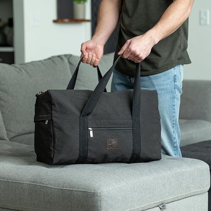 Duffle Bag – Multipurpose Canvas Bag for Travel, Gym, Weekender, Carry On & More – Durable, Spacious, Unisex Overnight Bag for Men & Women – Perfect for Sports, and Everyday Use (Black)