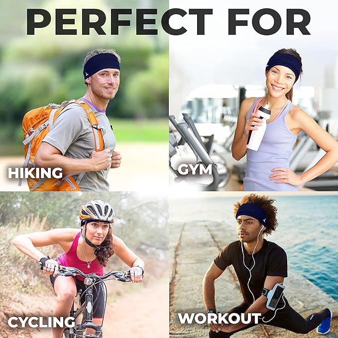 French Fitness Revolution - Stretchy Sports Headband for Men & Women - Guys Sweatband for Running, Cycling, Basketball, Yoga, Fitness - Moisture Wicking Workout Hairband - Made in Europe