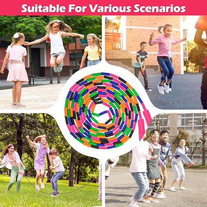 Coolrunner 16 FT Long Jump Rope(4 PACK), Double Dutch Jump Ropes Soft Beaded Skipping for Kids Adults Plastic Segmented Long Enough for 4-5 Jumpers