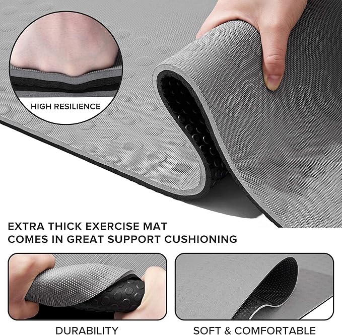 JELS Extra Thick Yoga Mat, 2/5 inch, Ergonomic 3D Non Slip Design, SGS Certified TPE Material, Yoga Mat for Men Women with Carrying Strap,Exercises Mat for Yoga, Pilates and Floor Workout(72"x26")…