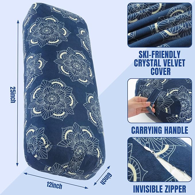 MABOZOO Yoga Bolster Pillow, Rectangular Yoga Bolster for Restorative & Meditation, Professional Meditation Cushion with Carry Handle