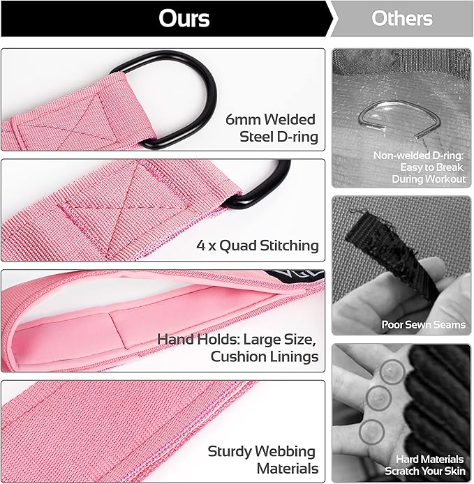 Vulken Tricep Rope Cable Attachment. 28.7 Inch & 22 Inch Two Lengths Built in One Pull Down Rope, Black & Pink