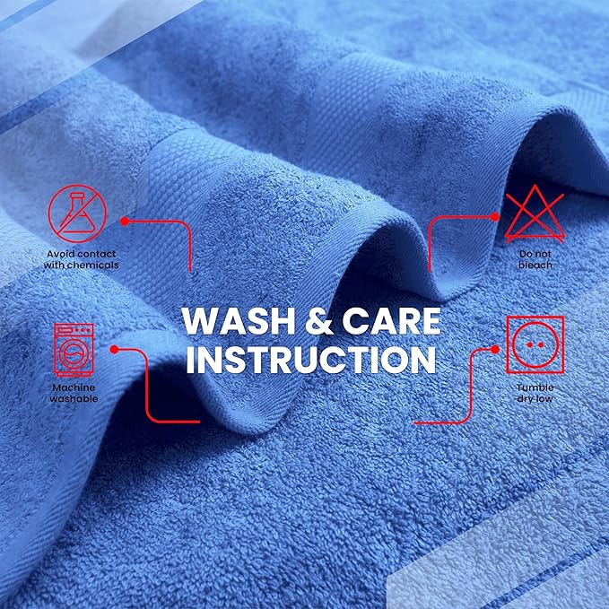 Infinitee Xclusives Luxury 100% Ring-Spun Cotton Bath Towels Set of 4 (27x54 inches) – Soft, Absorbent & Quick-Drying Towels for Bathroom, Gym, Spa & Hotel Use (Eloquent Blue, Bath Towels)