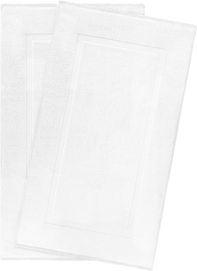 Cotton Paradise 100% Cotton Bath Mats for Bathroom Floor Set of 2 Pack, 20x34 Soft Absorbent Washable Quick Dry Tub Bathmat, White Towel Bath Mat