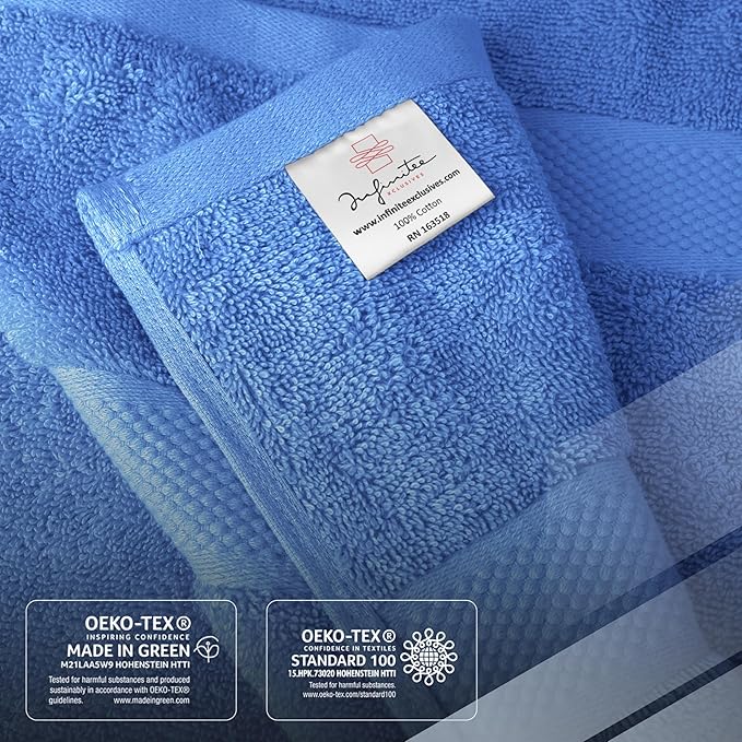 Infinitee Xclusives Luxury 100% Ring-Spun Cotton Bath Towels Set of 4 (27x54 inches) – Soft, Absorbent & Quick-Drying Towels for Bathroom, Gym, Spa & Hotel Use (Eloquent Blue, Bath Towels)