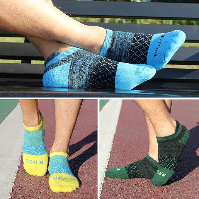 BIOAUM Cushioned Men's Ankle Socks, 6 Pairs Cotton Athletic Sport Breathable Low Cut Socks for Running Size 8-9.5/10-13/12-14
