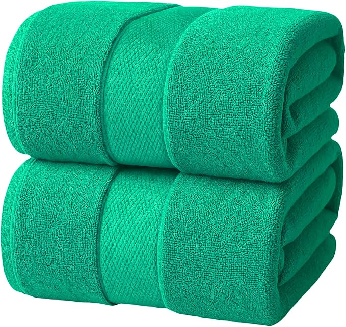 Infinitee Xclusives– Luxury Bath Sheets Towels – 2 Pack 600 GSM (35X70 Inches)– 100% Ring Spun Cotton Large Bath Towels for Bathroom (Vivid Green, Bath Sheet Pack of 2)