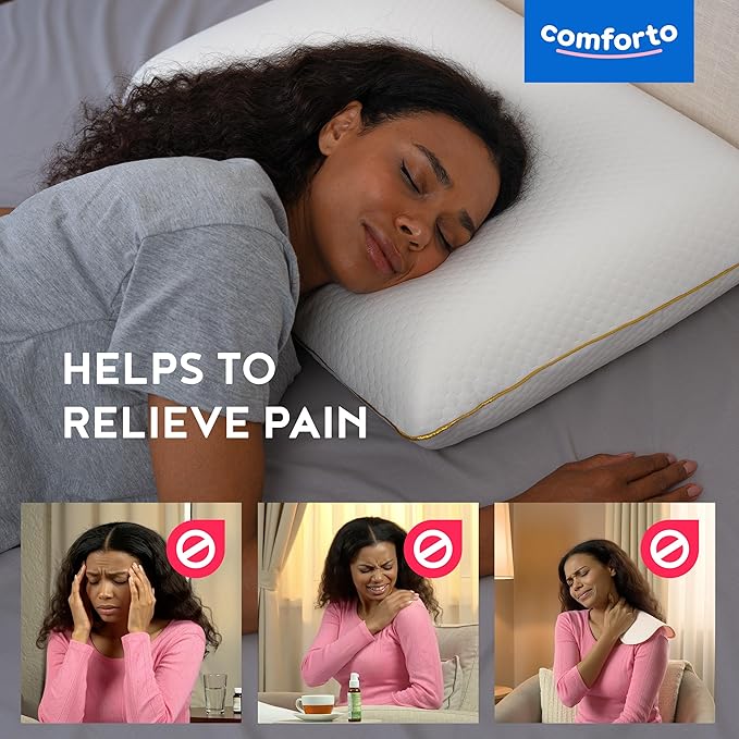 Ergonomic Memory Foam Pillow for Neck Pain Relief - Ergonomic 27.5x17.7 Neck Cervical Support Pillow for Sleeping - Side and Back Sleepers, Medical Orthopedic Foam Pillow - Medium Firm