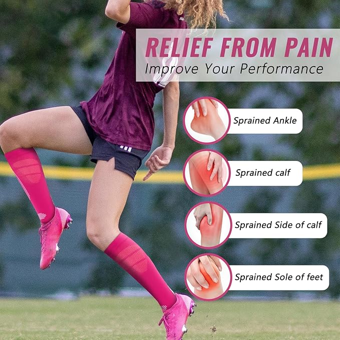 fenglaoda Compression Socks Women Men 4 Pairs, Knee High Support Socks for Running, Sports, Travel, Flight, Nurse