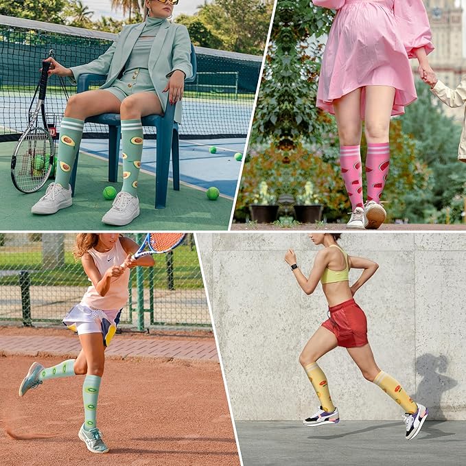 fenglaoda Compression Socks Women Men 4 Pairs, Knee High Support Socks for Running, Sports, Travel, Flight, Nurse
