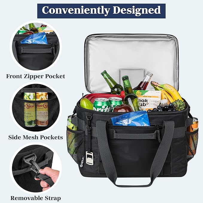 OPUX Cooler Bag, 60 Cans Insulated Soft Collapsible Portable Cooler, Soft Sided Leakproof Cooler for Beach Camping with Shoulder Strap, Ice Chest for Travel Road Trip Picnic, Black