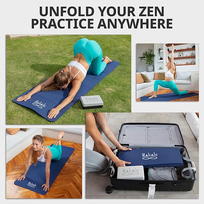 Foldable Yoga Mat + Carry Bag, 6mm 7-fold Workout Mat, Easy to Store, Anti-Slip Folding Exercise Mat for Yoga, Pilates, Home Workouts, and Floor Exercises