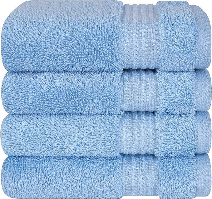Cotton Paradise 100% Cotton Turkish Washcloth Set for Bathroom, 4 Piece Soft Absorbent Small Hand Face Towels Wash Rags, Sky Blue