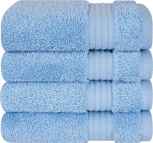 Cotton Paradise 100% Cotton Turkish Washcloth Set for Bathroom, 4 Piece Soft Absorbent Small Hand Face Towels Wash Rags, Sky Blue