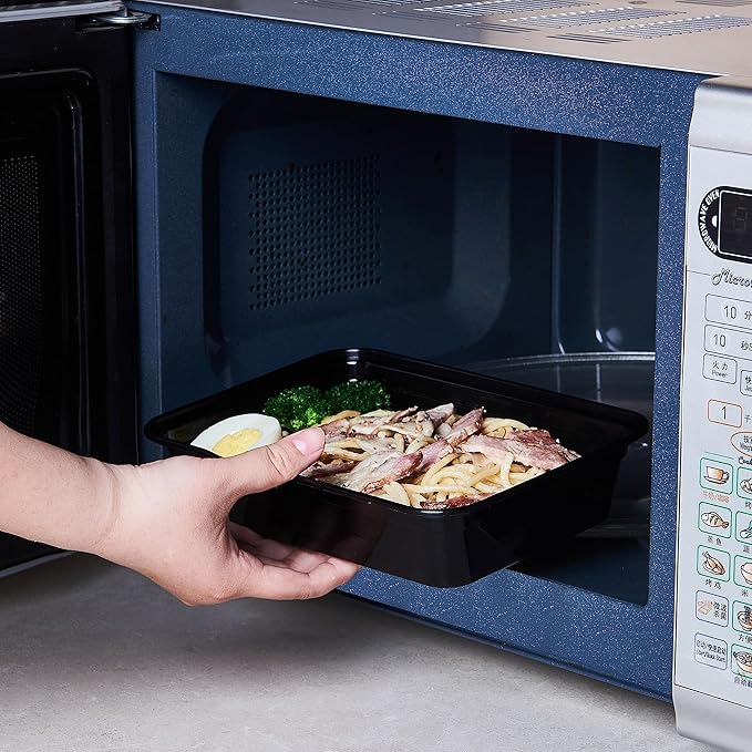 32 oz 50Pack Plastic Meal Prep Food Storage Containers with Lids Reusable 1 Compartment To Go Lunch Box Black Extra Large &Thick Microwave Freezer Safe BPA Free Stackable (Formerly FULING)