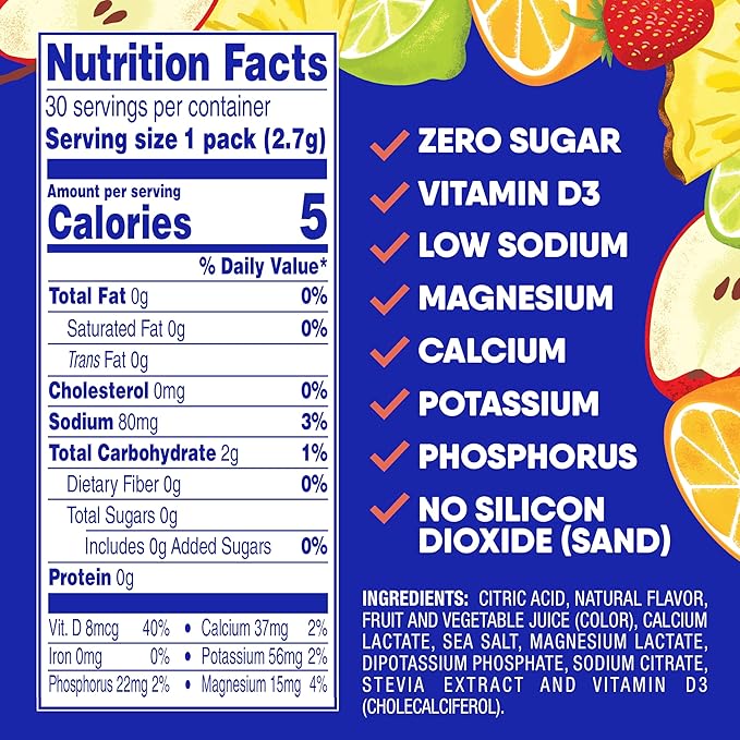 GoHydrate Instant Hydration Powder Packets - Low Sodium Electrolytes Drink Mix - Natural Hydration Support, Sugar Free Electrolyte Flavored Powder Drink with Vitamin D, 30 Packs, Fruit Punch