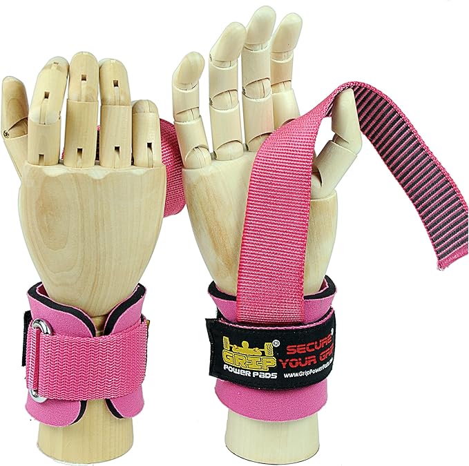 Heavy Duty Lifting Straps Neoprene Padded 1 Pair Wrist Wraps & Rubbery Grip Support Straps with Cotton Coated Rubber on One Side