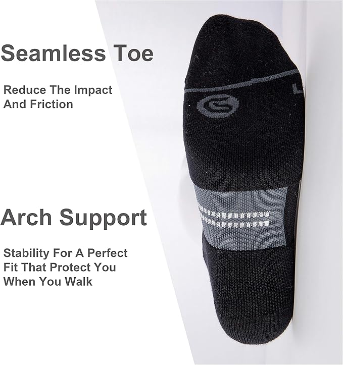 CS CELERSPORT 6 Pack Men's Running Ankle Socks with Cushion, Low Cut Athletic Tab Socks