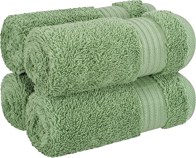 Cotton Paradise 100% Cotton Turkish Washcloth Set for Bathroom, 4 Piece Soft Absorbent Small Hand Face Towels Wash Rags, Sage Green