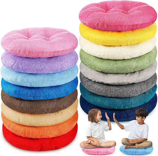 Fumete 16 Pcs 16 Inch Round Floor Cushions for Kids and Toddlers, Flexible Seating Classroom Furniture Floor Pillow for Home, Daycare, Preschool, Yoga and Meditation (Novel)