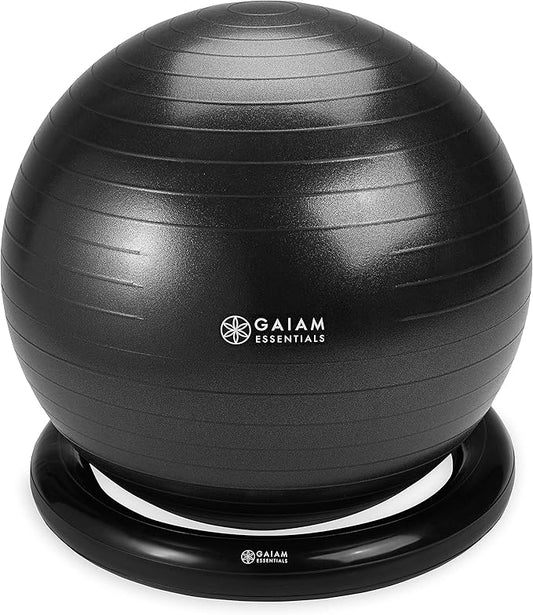 Gaiam Essentials Balance Ball & Base Kit, 65cm Yoga Ball Chair, Exercise Ball with Inflatable Ring Base for Home or Office Desk, Includes Air Pump