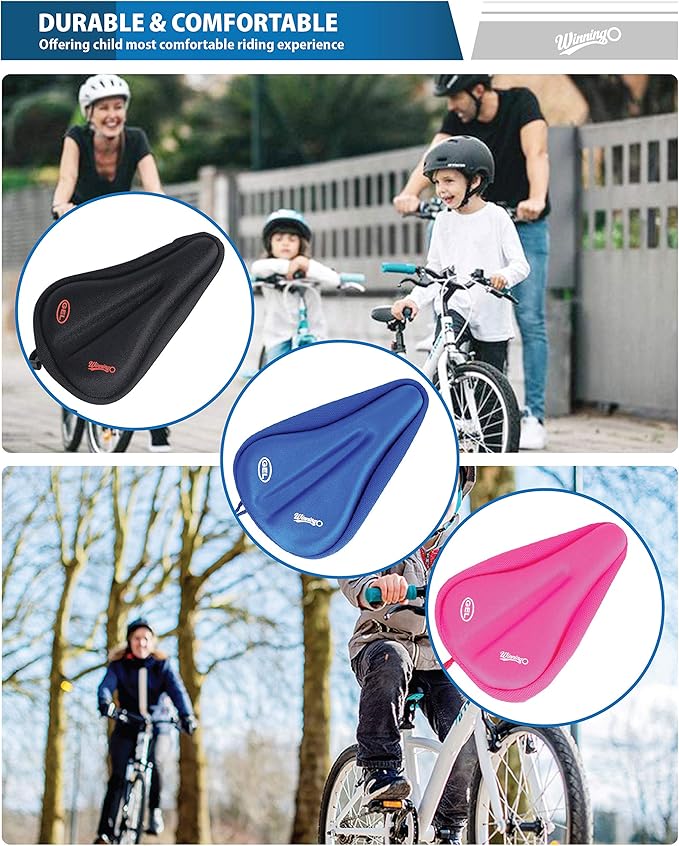 Gel Kids Bike Seat Cushion Cover, Anti-Slip Child Bike Seat Cover Comfortable Adjustable Small Bicycle Saddle Pad, 9'' X 6''