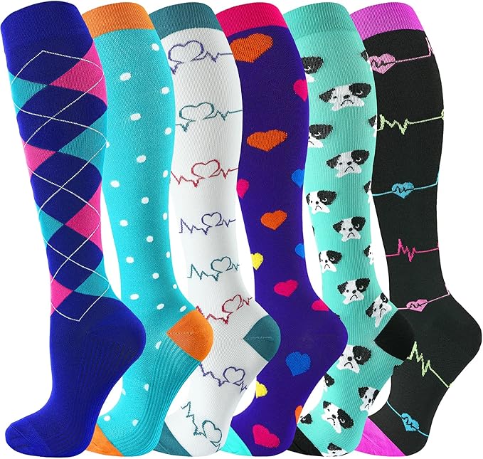 bropite Halloween Compression Socks for Women & Men-Pumpkin Ghost 6 Pairs 20-30mmhg Support Running Nurse Travel