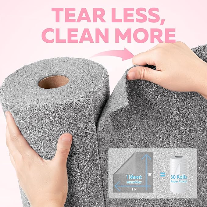 Fantasticlean XL Tear-Away Microfiber Cleaning Cloth Roll, 16'' by 16''- 36 Sheets, Thick & Large Detailing Towels, Ultra Absorbent, Lint-Free Reusable Wipes for Home, Car or Outdoor (Glossy Grey)