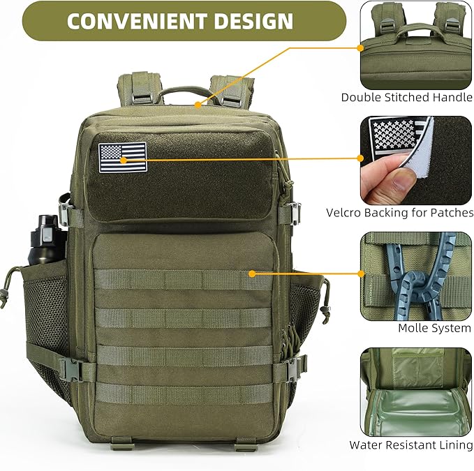 gracedon Tactical Backpack - Military Molle Bag 3 Days Pack for men and Women Large Assault Rucksack 45L (Green)