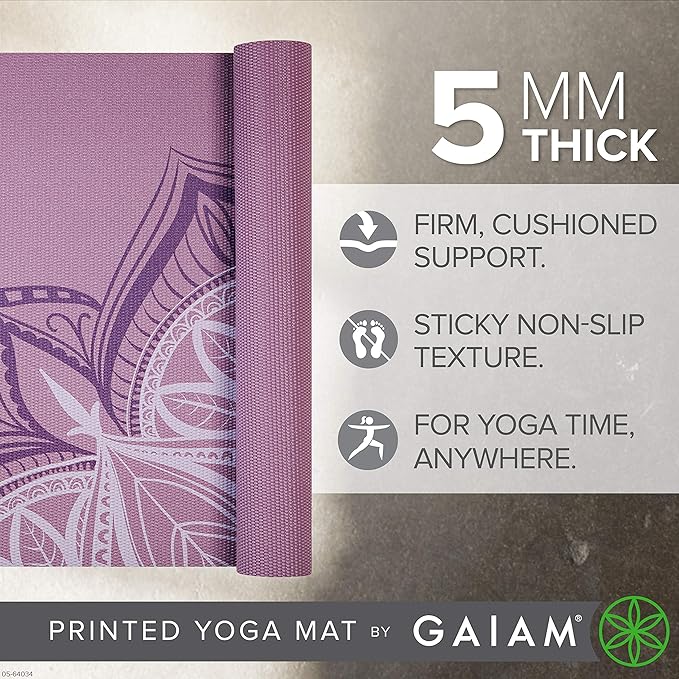 Gaiam Yoga Mat - Premium 5mm Print Thick Non Slip Exercise & Fitness Mat for All Types of Yoga, Pilates & Floor Workouts (68" x 24" x 5mm)