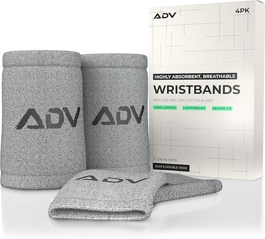 ADV Tennis Wristbands with New Age Polyester Cotton Blend - Ultra Absorbent Wrist Sweatbands - Doublewide & Slim Wrist Bands for Sweat - 4 Pack or 2 Pack