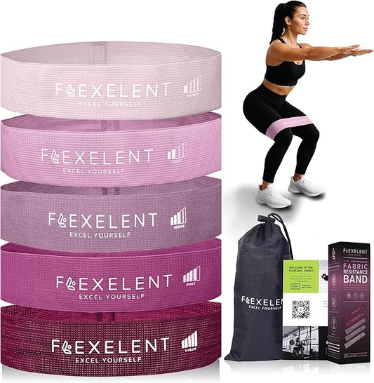 Fabric Resistance Bands for Working Out with 5 Strength Levels - Extra Light to Extra Heavy, Thick Resistance Workout Bands for Legs, Glutes, Hip, Stretching, Strength Training, and Physical Therapy