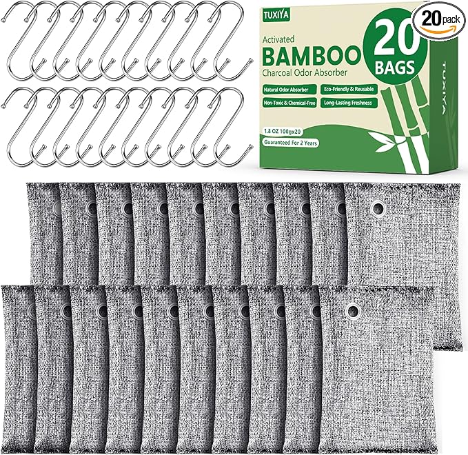 20Pack Activated Charcoal Odor Absorber, Odor Eliminator for Strong 0dor,Shoe Deodorizer,Bamboo Charcoal Air Purifying For in Car,Closet,Shoe, Basement,(100g /3.53oz Each)