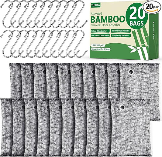 20Pack Activated Charcoal Odor Absorber, Odor Eliminator for Strong 0dor,Shoe Deodorizer,Bamboo Charcoal Air Purifying For in Car,Closet,Shoe, Basement,(100g /3.53oz Each)