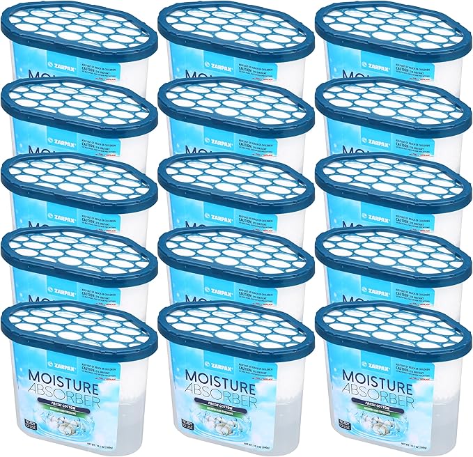 Moisture Absorber Fresh Cotton 10.5 oz/300g | Removes Moisture, Damp & Humidity | Odor Absorber With Fresh Cotton Fragrance | Moisture Trap for Bathroom, Closet, Kitchen | Set of 15
