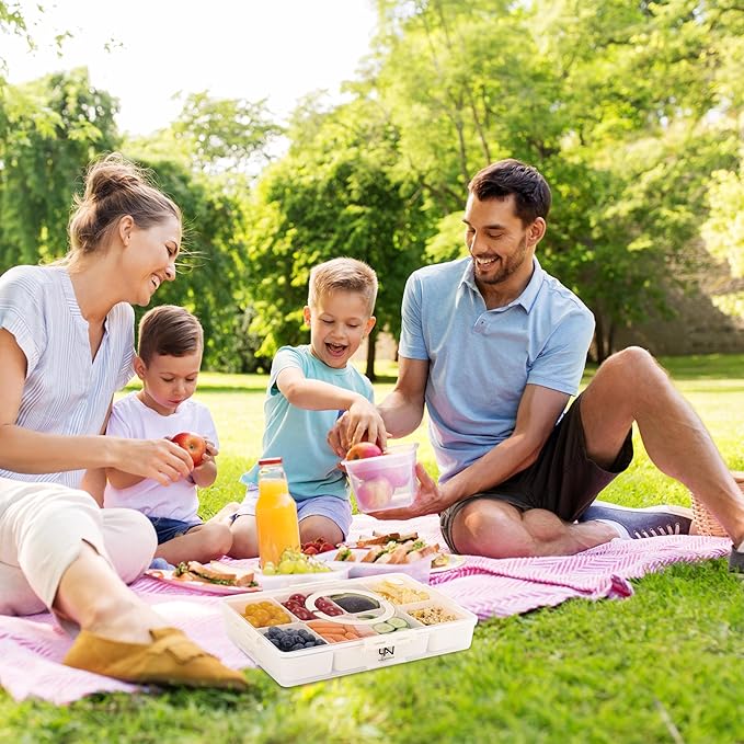 Snackle Box Container - 10 Compartments Including 2 XL, Dishwasher & Microwave Safe, Divided Serving Tray with Lid and Handle, BPA-Free, snack box (1 PCS, White, 1 Box with 2 XL Compartments)