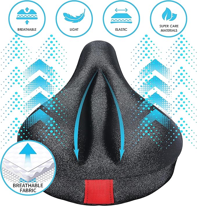 Bike Seat Cushion Compatible with Peloton Bike & Plus, Gel Bicycle Seat Cover for Women & Men Comfort, Accessories for Most Narrow Bicycle Saddle, Extra Padded with Soft Memory Foam, 11”x7”