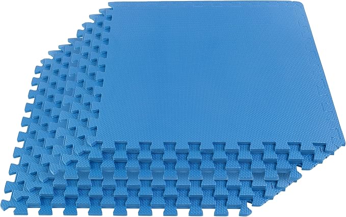 EVA Foam Mat Tiles 8-Pack - 32 SQ FT of Interlocking Padding for Garage, Playroom, or Gym Flooring - Exercise Mat or Baby Playmat by Stalwart (Blue)