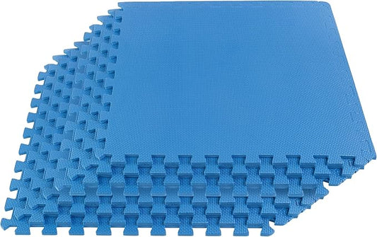 EVA Foam Mat Tiles 8-Pack - 32 SQ FT of Interlocking Padding for Garage, Playroom, or Gym Flooring - Exercise Mat or Baby Playmat by Stalwart (Blue)