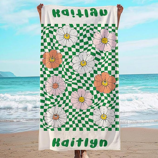 JML Personalized Beach Towel with Name, Custom Flower Beach Towel, Customized Microfiber Pool Towel, Quick Dry & Absorbent Swim Towel for Adult,Mother's Day, Birthday, Summer Holiday,Vacation