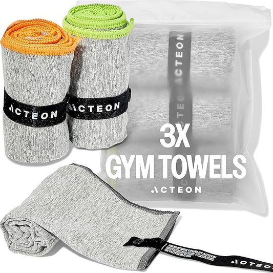 Acteon New Microfiber Quick Dry Gym Towel, Silver ION Odor-Free Mega Absorbent Fiber, Fast Drying, Men & Women Small Workout Gear for Body Sweat, Beach, Working Out, Camping, Travel Towel