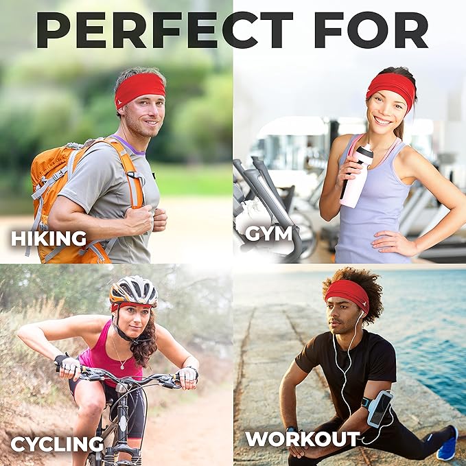 French Fitness Revolution - Stretchy Sports Headband for Men & Women - Guys Sweatband for Running, Cycling, Basketball, Yoga, Fitness - Moisture Wicking Workout Hairband - Made in Europe