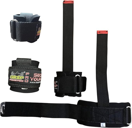 Heavy Duty Lifting Straps Neoprene Padded 1 Pair Wrist Wraps & Rubbery Grip Support Straps with Cotton Coated Rubber on One Side