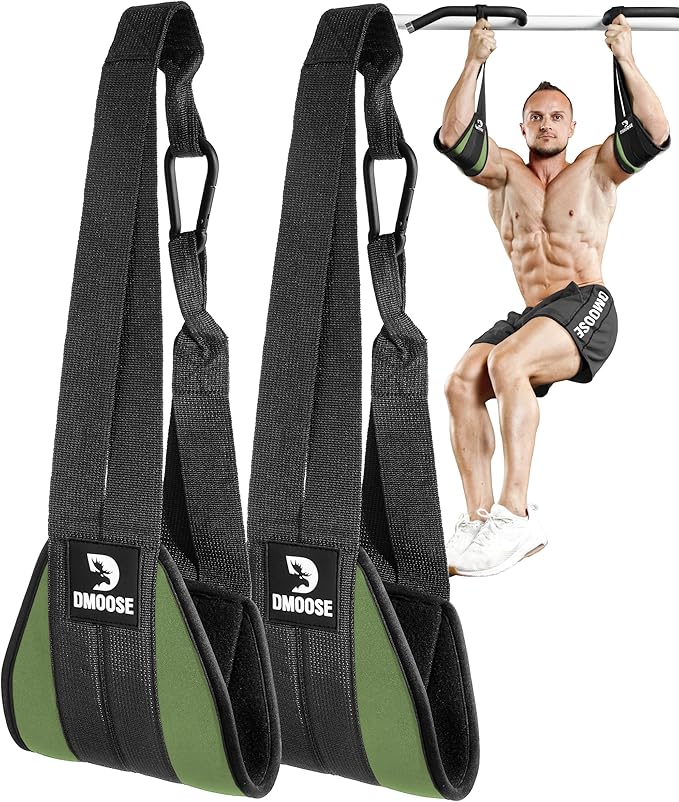DMoose Fitness Hanging Ab Straps for Pull Up Bar & Core Strength Training - Soft Padded Exercise Straps for Ab Swing & Leg Raises, Hang Bar Strap with 2 Steel Carabiners - Abs Equipment for Home & Gym